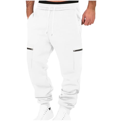 Mens Cargo Sweatpants Drawstring Waist Baggy Joggers with Pockets Fleece Lined Casual Work Pants Loose Fall Trousers