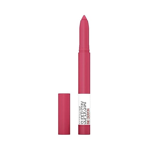 Maybelline Super Stay Ink Crayon Lipstick Makeup, Precision Tip Matte Lip Crayon with Built-in Sharpener, Longwear Up To 8Hrs, Run The World, Magenta Pink, 1 Count