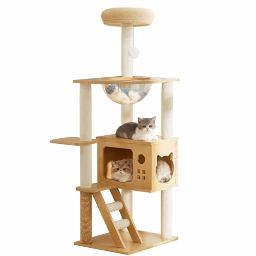 48.8" Cat Scratching Post, Tall Wood Cat Tree with Sisal-Covered