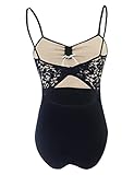 Daydance Camisole Black Ballet Leotards for Women Lace Ballerina Dance Wear with Lace Bowtie
