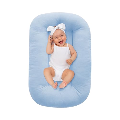 Image of Baby Lounger 0-18 Months, Baby Lounger for Newborn, Soft Organic Cotton Breathable Lounger for Infants (Blue Baby Lounger)