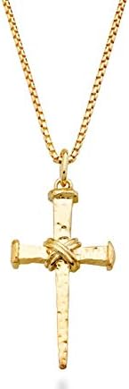 Miabella 925 Sterling Silver Italian Rope Wrap Nail Cross Pendant Necklace for Men Box Chain, Rhodium or 18K Yellow Gold Over Silver Made in Italy (Length 24 Inches, Yellow-Gold-Plated-Silver)