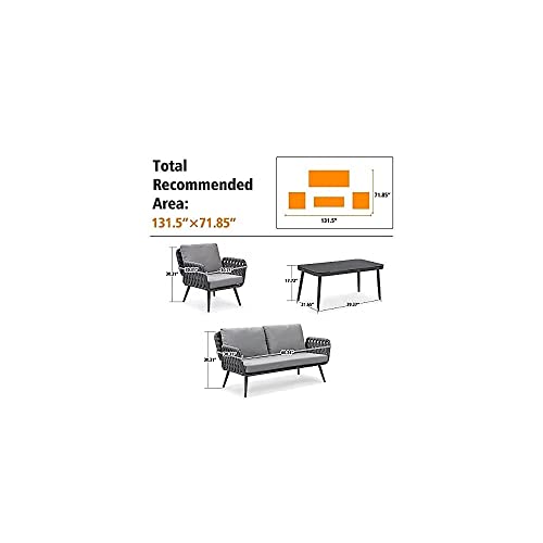 Image of LOCCUS 4 Piece Outdoor /Indoor Patio Furniture Set Waterproof Weaving Rope Couch Sofa Set with Powder-Coated Iron Conversation Bistro Set for Balcony Lawn Terrace Backyard (Black & Grey)