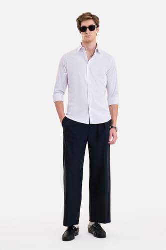 Image of SNITCH Luxe Men Formal Shirt | Slim Fit Full Sleeve Spread Collar Pinstripe Design | Breathable Viscose Blend & Stretch Fabric for Office Wear & Business Meetings