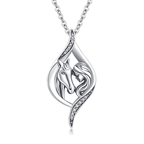 TRISHULA Horse Necklace 925 Sterling Silver Infinity Pendant Necklace Jewelry Christmas Valentine Mothers Day Birthday Gifts for Women Her Mom Daughter