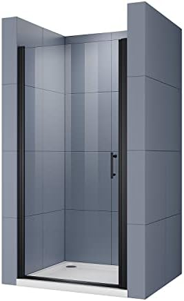 SUNNY Shower Door 32 in.W x 72 in.H Semi-Frameless Pivot Shower Doors, 3/16" Clear Tempered Glass Shower Enclosure in Black