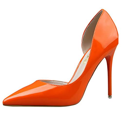 WOkismD Damen Lackleder High Heels Sexy Spitze Zehe flachen Mund Stiletto...