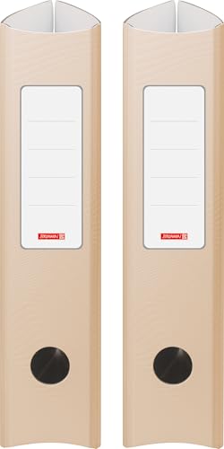 BRUNNEN A4 Ordner Wave PP, gerader Rücken, 2er-Set, 70 mm, mit Gummizug, Stifthalter, Einstecktasche, Blattniederhalter, Radoösen, Wellendesign, leicht, Trendfarben Dune (Beige)