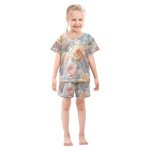 senya Short Sleeve Pajamas Sets Summer Cotton Sleepwear Light Blue Roses3