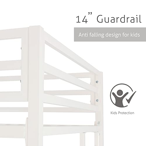 Sha Cerlin Twin Over Twin Metal Bunk Bed For Juniors, Industrial Twin Bunk Beds Frame With Inclined Stairs & Full-Length Guardrail, Space-Saving, Easy For Climbing & Assemble, Matte White #TOP3