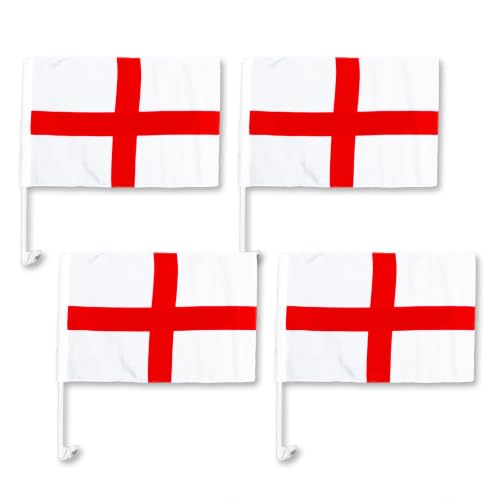 England Car Flag 4PCS 44x29cm Large World Cup Euros St Georges Cross UK Flags with 46cm Pole British English Supporters Fans Decoration Car Accessories Football Matches National Celebrations