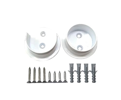 QCAA Solid Brass Extra Heavy Closet Pole Socket Set, 1-1/2 inch, with Stainless Screws, White, 1 Pair, Made in Taiwan