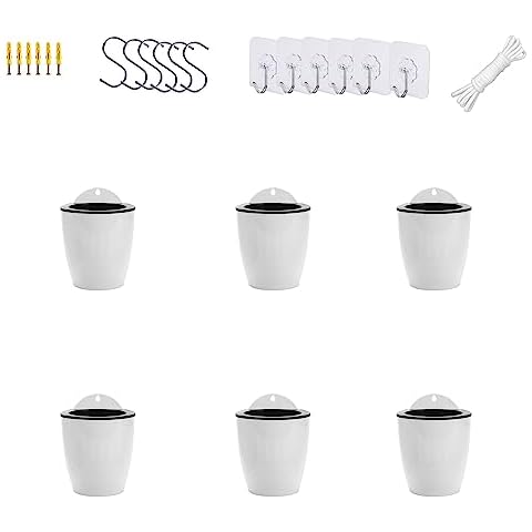 ORIMERC 6 Pack White Self Watering Wall Hanging Planter Pots Vertical Living Wall Planter Wall Mounted Planter Indoor Outdoor Plant Wall Flower Basket Kitchen Herbs Railing Fence Trellis Decor(Small) Cover