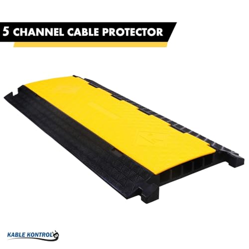 Image of Kable Kontrol Atlas Cable Protector Wire Ramp - 5 Channel Bulk Wholesale Pallet - 20 Pcs - 35 inch Long Black & Yellow - 24000 Lbs Load Capacity - Rubber Speed Bump Wire Protector Cord Cover - CP9975
