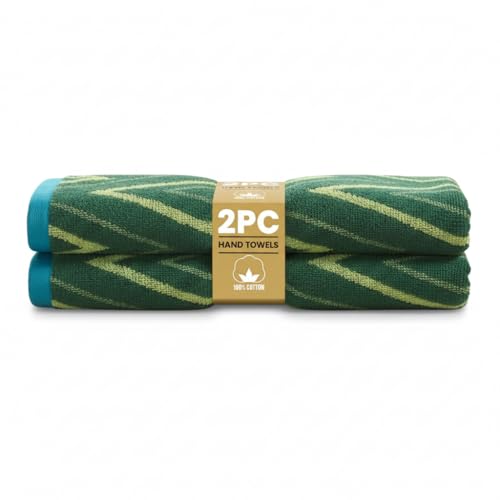 Image of Rapport Home Helix Hand Towels 2 Pack | Moss Green | 50x85cm | Luxurious 500GSM 100% Cotton | Oeko-Tex Certified Absorbent & Soft