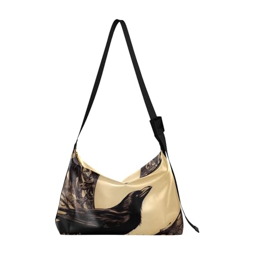Crossbody Purse Shoulder Bag for Women-Artwork Crow Print, Large Capacity Leather Handbags Zipper Closure with Fabric Strap4