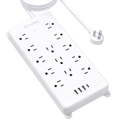 Image of TROND Surge Protector Power Strip 10ft Cord, 4000J, 4 USB, ETL Listed,White