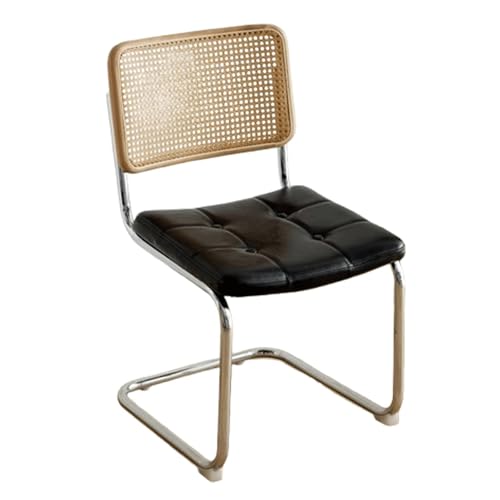 Sillas de comedor de cuero retro con respaldo de ratán y patas de metal, juego de 4 elegantes sillas de cocina sin brazos para mesa de comedor, diseño moderno y elegante
