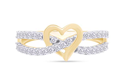AFFY Round Cut White Cubic Zirconia Infinity Heart Promise Ring in 14k Yellow Gold Over Sterling Silver Ring Size-7