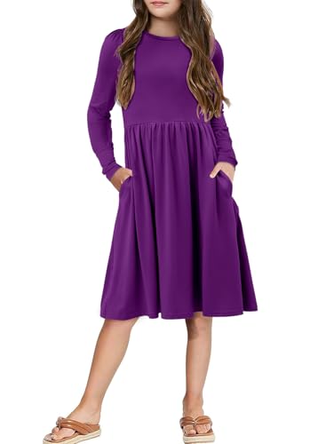 Yoklass Girls Casual Long Sleeve Dress A Line Flowy Swing Dresses with Pockets 4-13 Years2