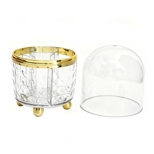 Rieoany Cubo Giratorio Para Guardar Brochas de Maquillaje Almacenamiento de Cosméticos de Escritorio Porta Brochas de Maquillaje de Gran Capacidad Con Tapa (Transparente)