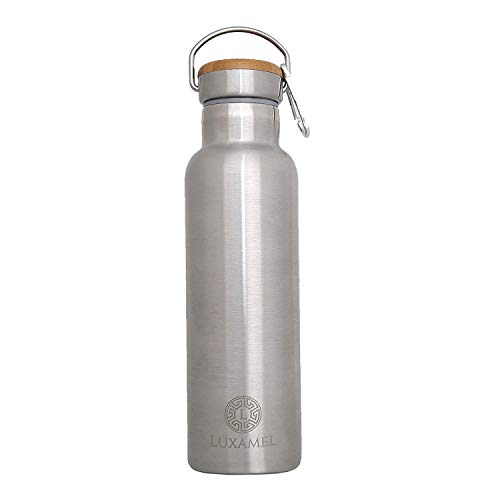 Luxamel Sports Drinking Bottle - Stainless Steel, Double Walled + Thermos Bottle (Thermos Cup + Insulated) - Keeps Drinks Cold for 24 Hours & Hot for 12 Hours - 500 ml and 600 ml - BPA-Free - 500 ml - gebürstet