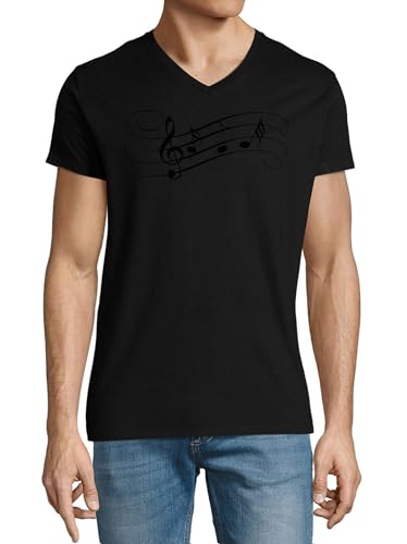 T-shirt col en V musique pour homme en coton noir taille L