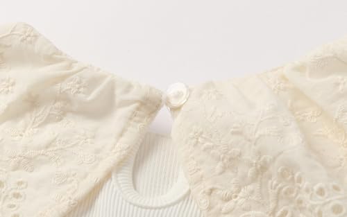 Image of LittleSpring Girls Ribbed Knit Long Sleeve Tshirt with Lace Ruffle Collar