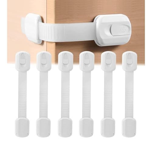 ベビーガード チャイルドロック 6枚入 長さ調整可能 強力両面テープ 家具傷防止 冷蔵庫 戸棚 引き戸 網戸 子供安全 ホワイト