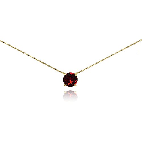 B. BRILLIANT Yellow Gold Flashed Sterling Silver Dark Red Solitaire Choker Necklace