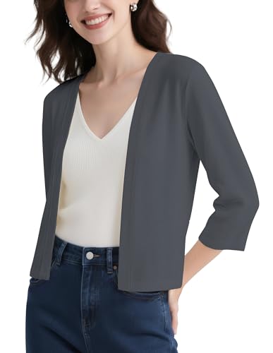 Image of Urban CoCo Women's 3 /4 Sleeve Cropped Cardigan Casual Open Front Cover Up