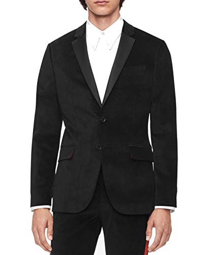 Calvin Klein Mens Lined Velvet Two-Button Blazer Black L