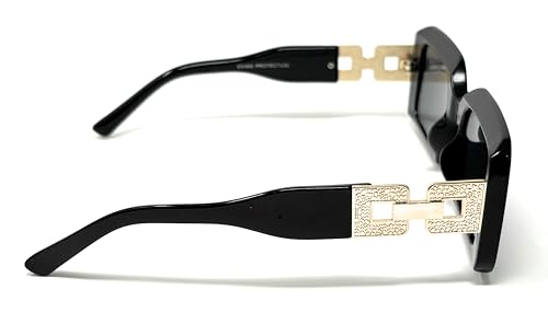 Designer Square Sunglasses with Gold Accent Temple Arms, Black or Brown Frame4