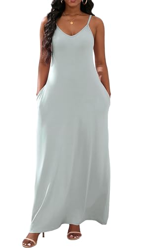 Image of vunahzma Womens Casual Fashion Sleeveless Plus Size Loose Long Sexy Maxi Dress with Pockets