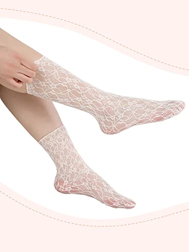 Geyoga 4 Pairs Women's Lace Ankle Socks Ruffle Frilly Mesh Loose Slouch High Socks for Women2