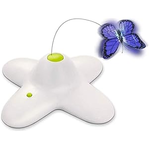 ALL FOR PAWS Interactive Flutter Bug Cat Butterfly Toy with Two Replacements Flashing Butterflies Toys