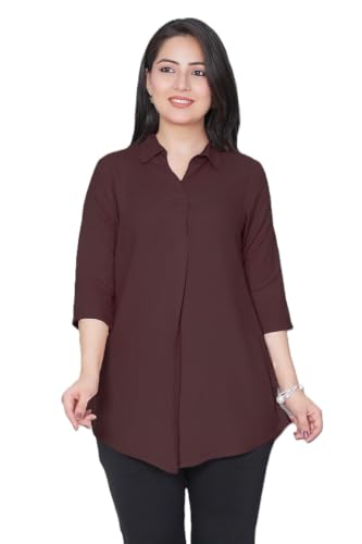 Image of Mlada Rayon Flare Top for Women | 3 /4th Sleeve Regular Fit and Flare Top | Women Office Tops Tunic | Western Long Shirt Top for Women | Shirt Collar Top for Women | Rayon Tunic Tops for Women Western