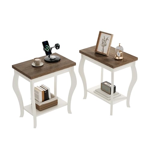 ChooChoo End Tables Living Room, Side Tables Living Room with Curved Legs and Storage Shelf, Small End Tables for Small Spaces, Soft White