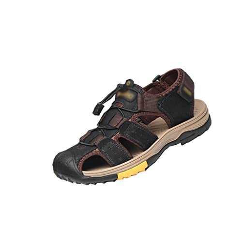 Men's Sandals Leather Shoes Slip-on Leisure Sandals Outdoor Beach Shoes Retro Men Footwear(44)2