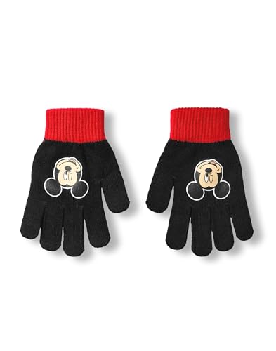 Disney Mickey Mouse Boys Beanie Hat & Gloves Set | Black & Red Knitted Winter Hat with Pom Poms | Kids One Size Hat & Gloves with Mickey Mouse Character Face | Classic Cartoon Merchandise Gift