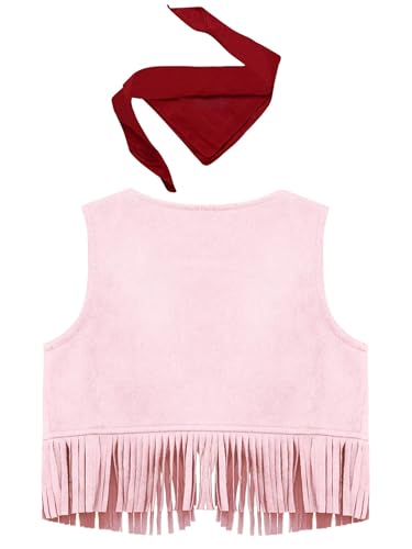 Hansber Unisex Kids Western Cowboy Outfits Open Front Vest with Bandanna Set Toddler Carnival Party Fancy Dress Up2