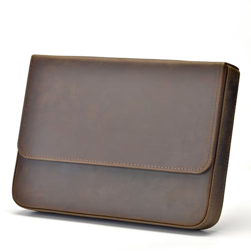 Lanxivi Estojo Organizador De Couro Genuíno Para Caneta-Tinteiro, Bolsa Portátil Estilo Gaveta Em Vaca Crazy Horse