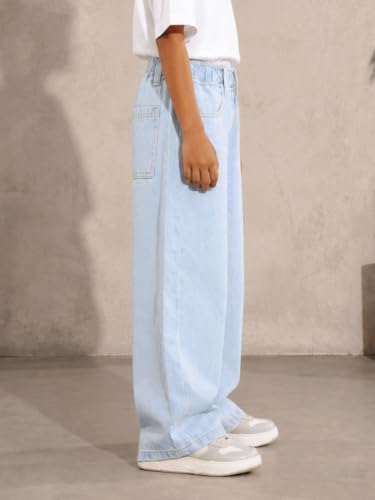 Image of KiddoPanti Boys Baggy Jeans | Stretch Denim Wide Leg Jeans | Elastic Waist Casual Denim Pants | Cotton Blend Loose Fit with 4 Pockets | Kids Street wear | 2-14 Years