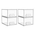 Vtopmart 4 Pack Clear Stackable Storage Drawers, 4.4'' Tall Acrylic Bathroom Makeup Organizer,Plastic Storage Bins For Vanity, Undersink, Kitchen Cabinets, Pantry, Home Organization
