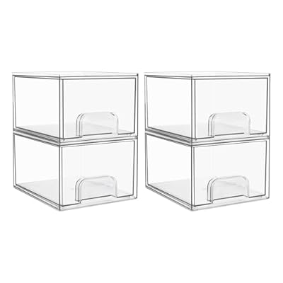 Vtopmart 4 Pack Clear Stackable Storage Drawers, 4.4'' Tall Acrylic Bathroom Makeup Organizer,Plastic Storage Bins For Vanity, Undersink, Kitchen Cabinets, Pantry, Home Organization