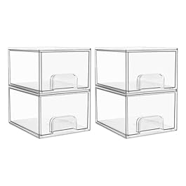 Vtopmart 4 Pack Clear Stackable Storage Drawers, 4.4” Tall Acrylic Bathroom Makeup Organizer,Plastic Storage Bins For Vanity, Undersink, Kitchen Cabinets, Pantry, Home Organization