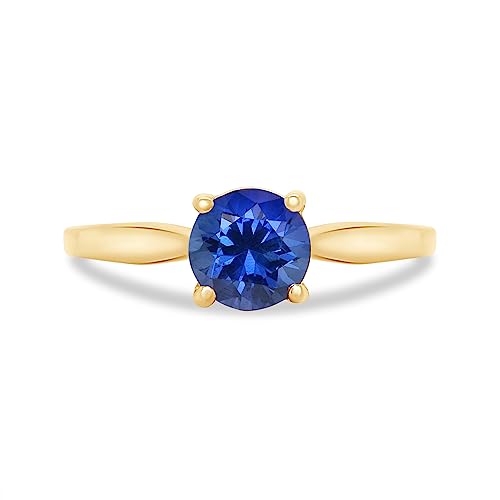 AFFY Round Cut Simulated Blue Sapphire Solitaire Ring in 14k Gold Over Sterling Silver (1 Ct)2