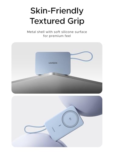 Image of UGREEN Magflow Air Qi2 Magnetic Power Bank 10000mAh, 15W Wireless Portable Charger with Built-in USB-C Cable, 30W Fast Charging Battery Pack, MagSafe Compatible for iPhone 17 /16 /15 /14 Pro Max, Blue