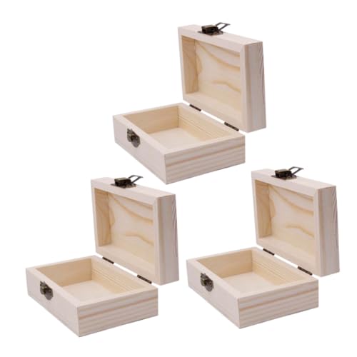 ULDIGI 3個未完成 木製 収納ボックス 小さな宝箱 ジュエリー ケース 工芸用 無垢材 クラフトボックス 自で作る ペイント対応 木箱
