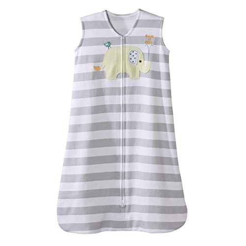 Image of HALO SleepSack, 100% Cotton Wearable Blanket, Swaddle Transition Sleeping Bag, TOG 0.5, Elephant Grey Stripe Applique, Medium, 6-12 Months